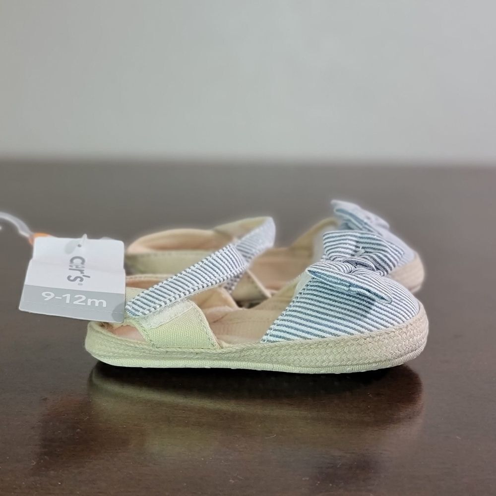 Carter's Little Baby Girl Shoes Espadrilles Blue White Tan New Size 9 - 12 Month - Picture 4 of 5